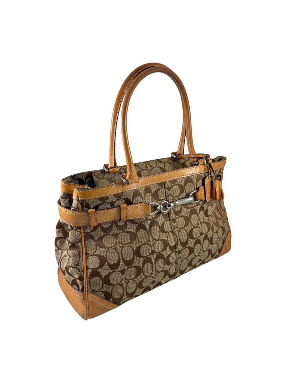 Coach Hampton Jacquard Signature Logo Shoulder Bag Satchel Purse 8K07 Vtg Y2K